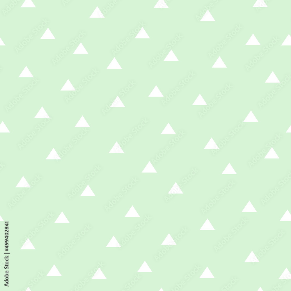 Seamless pattern with triangles mint green background and white colors vector drawing