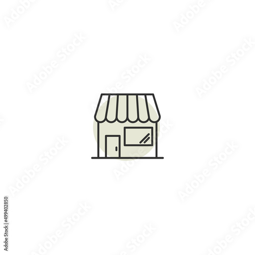 Store small local building line icon. Awning storefront grocery facade