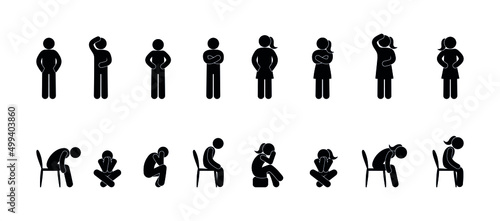 stickman collection, stick figure human icon, man and woman isolated silhouettes, people pictogram set
