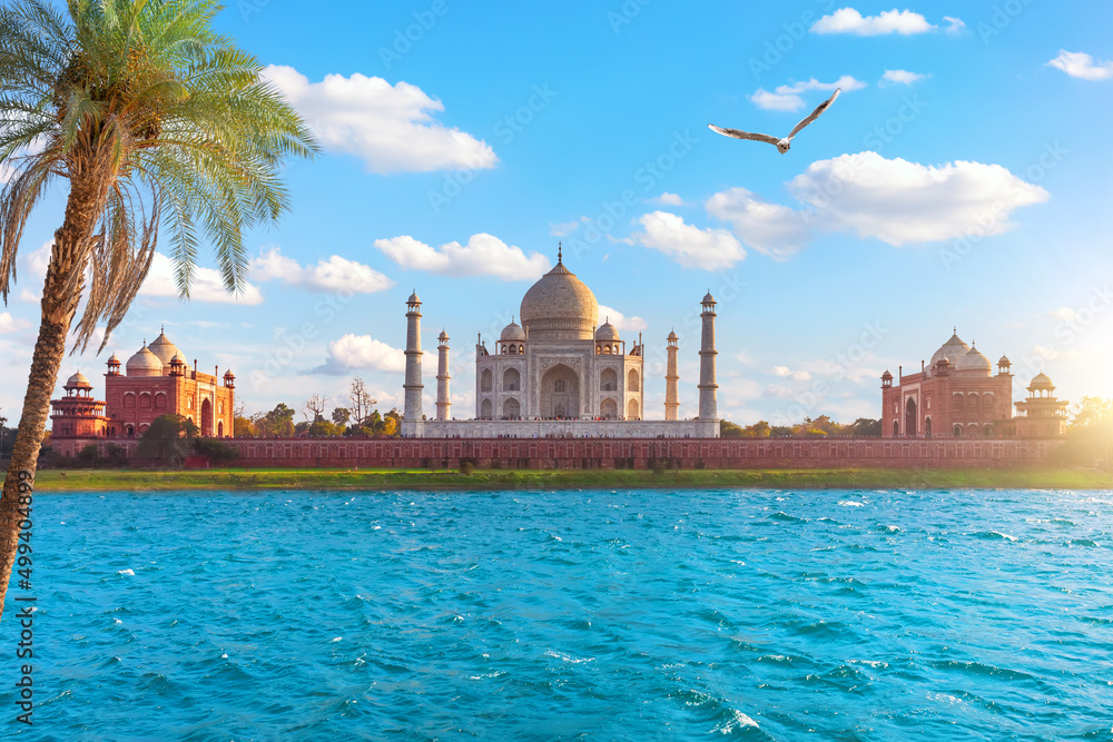 Beautiful Taj Mahal Mausoleum on the bank of the Yumana river, Agra, India