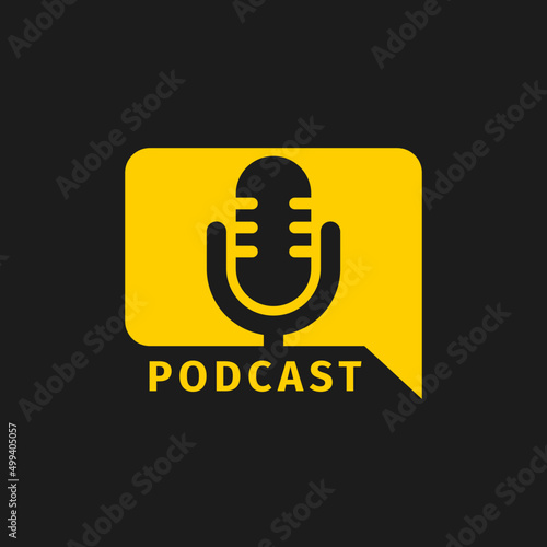 Podcast radio logo icon. Studio table microphone. Vector illustration.