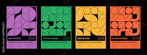 A beautiful horizontal poster with a minimalistic aesthetic design in the Bauhaus style, a brutal cover with abstract geometric shapes. Vector illustration