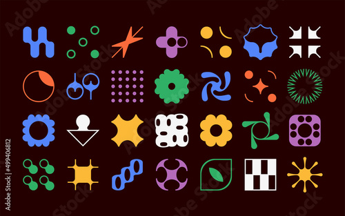 Set of modern futuristic figures. Abstract geometric shapes in brutalism style. Fragile vector objects with thin outline. Vector illustration