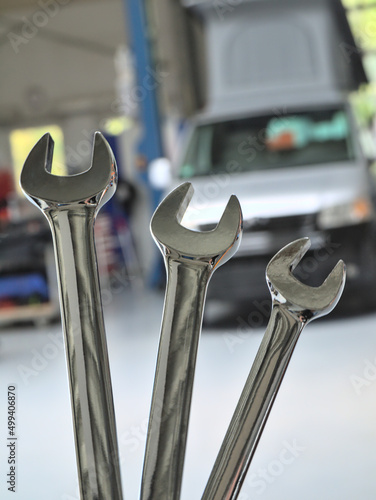 Camper van in the workshop for repair and service