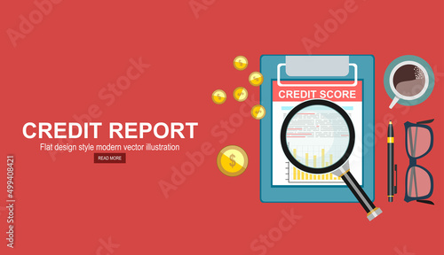 Credit report document concept. Personal information about your credit score. Vector illustration in a flat style.