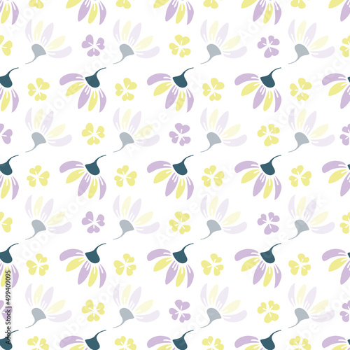 Wallpaper Mural Vector yellow purple green flower seamless pattern isolated on a white background. Print for bed linen. trend print for textiles and wallpaper Torontodigital.ca