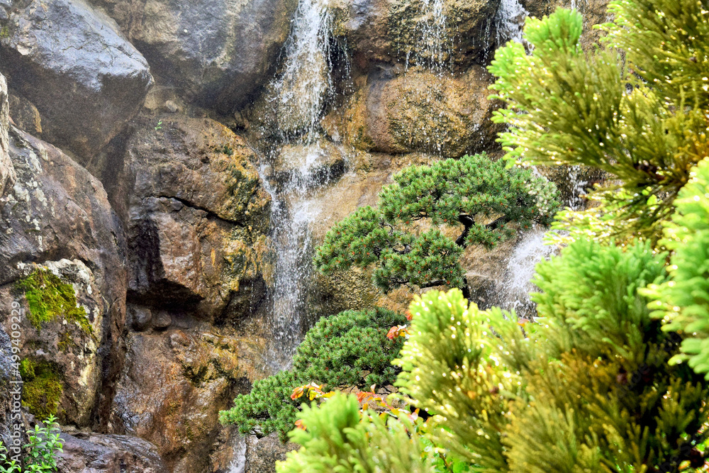 Natural landscape of Japan. Mountain waterfall Natural landscape of Japan. Mountain waterfall