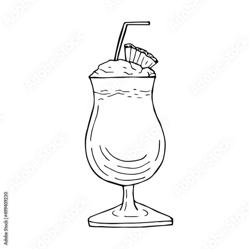 Pina colada cocktail vector illustration, hand drawing sketch