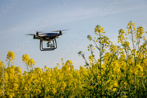 Drone Working on a Farm Flying Over Fields to Collect Crop Data