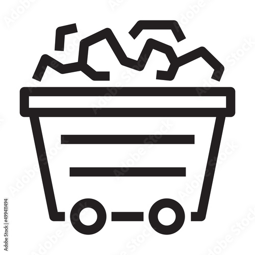 Cart with coal icon in outline style on white background.
