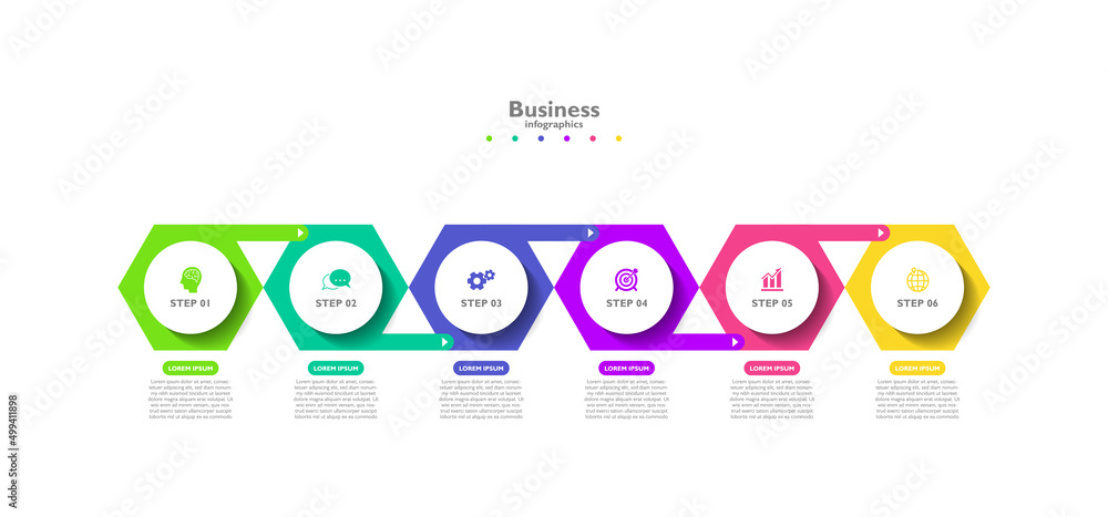 Business infographic template colorful with 6 step Business infographic template colorful with 6 step
