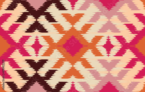 Beautiful Motif Ethnic Ikat Navajo. Seamless Kasuri pattern in tribal, folk embroidery, Mexican, Indian, Moroccan style.Aztec geometric art ornament print. textured design for carpet, fabric.