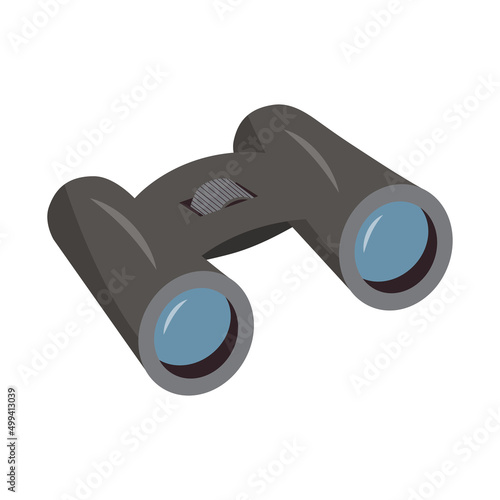 Classic binoculars with clear lenses 3D isometric. Vector illustration.