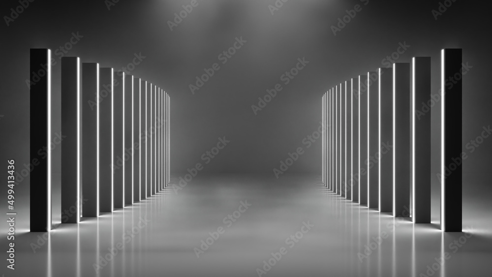 Empty space with glowing pillars. 3d render. product display Empty space with glowing pillars. 3d render. product display