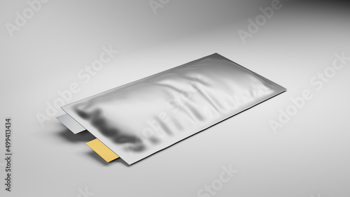 The cell of a lithium polymer battery is swollen due to degradation or misuse. 3d render