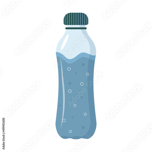 Plastic water bottle with bubbles. Vector illustration.