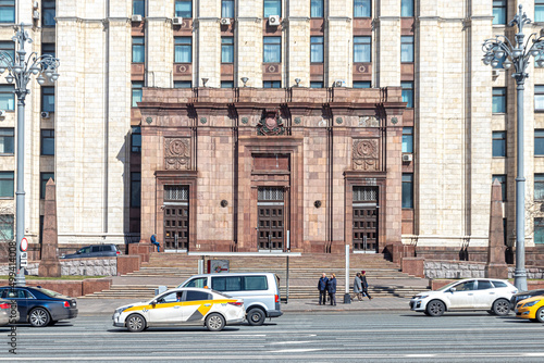 Central entrance to the high-rise building at the Red Gate in Moscow