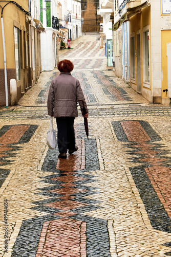 Portuguese traditional patterned cobblestones or Calçada Portuguesa in Lagos Portugal