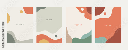 Simple abstract style background cover design template collection set. Minimalist aesthetic. Vector  for banner, print poster, wallpaper, website, invitation.