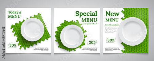 Social media posts food banners. Editable social media template for promotion in food menu.Set social media stories with postal plates.Layout design for marketing in social media