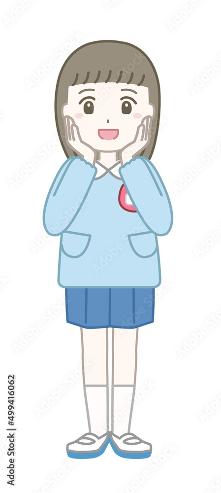 感動するスモックを着た女の子の幼稚園児 感動するスモックを着た女の子の幼稚園児