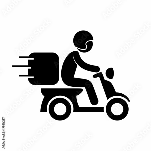 Shipping fast delivery man riding motorcycle icon symbol, glyph solid black design for apps and websites, Track and trace processing status, Isolated on white background, Vector illustration
