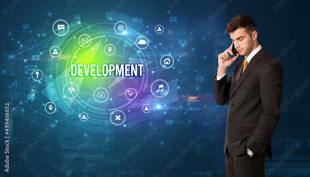 Businessman thinking about modern technology Businessman thinking about modern technology