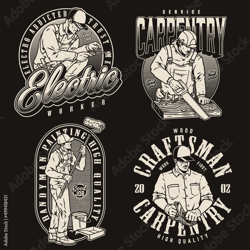Monochrome labels collection with manual laborers