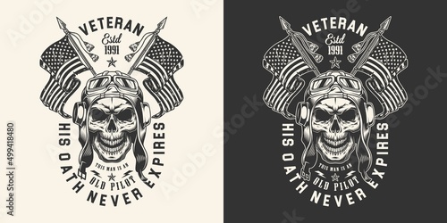 Aviator skull logotype monochrome vintage