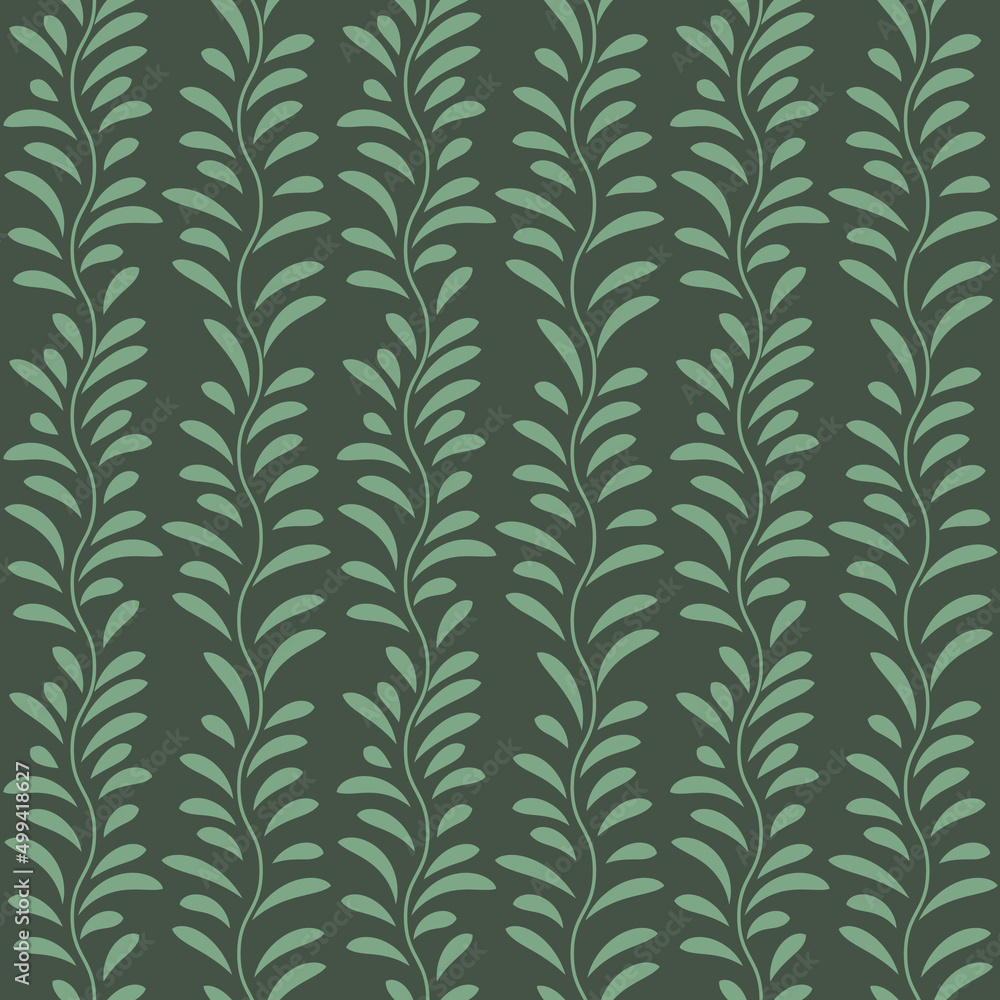 Dark green leaf vector pattern, seamless botanical print, garland background Dark green leaf vector pattern, seamless botanical print, garland background