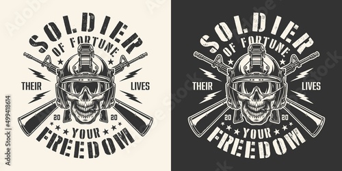 Soldier skull monochrome vintage emblem