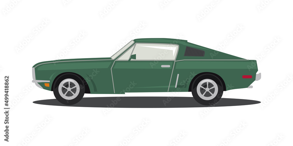 Green car on a white background in a flat style. Vector image.