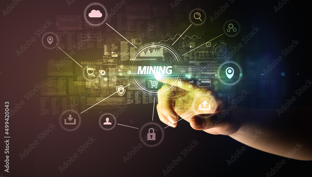 Hand touching cybersecurity button concept Hand touching cybersecurity button concept
