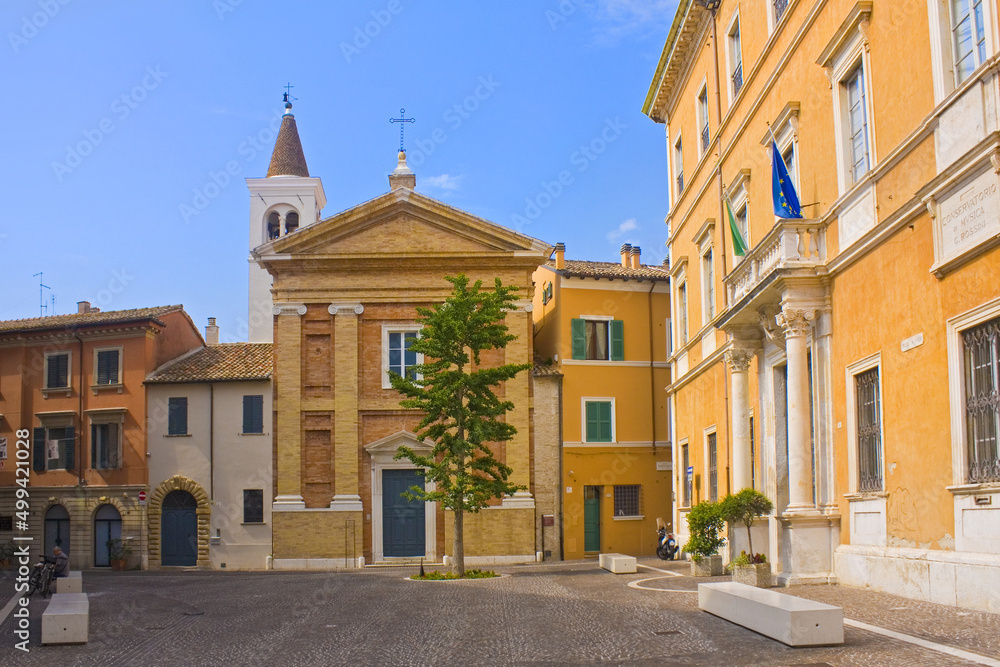 Church of Sant Giacomo and G. Rossini Music Conservatory at Piazza Olivieri in Pesaro