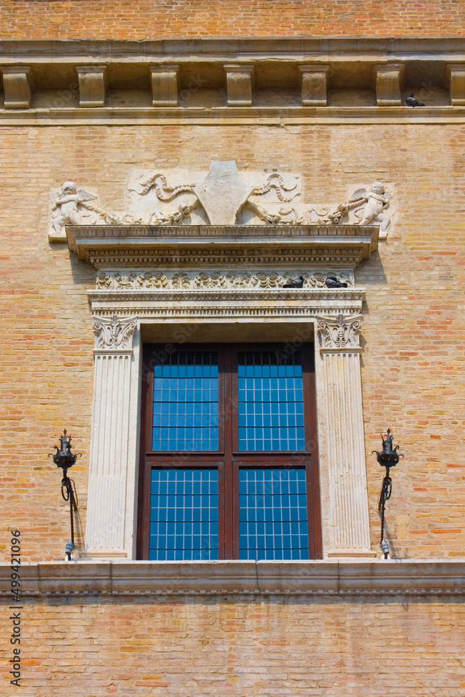 Rich decoration of Palazzo Ducale at Piazza Del Popolo in Pesaro, Italy
