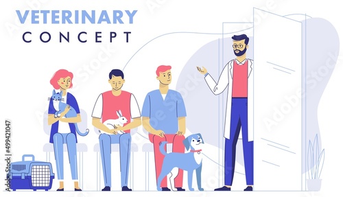 Veterinary concept with animal patient and doctor in reception vet clinic.