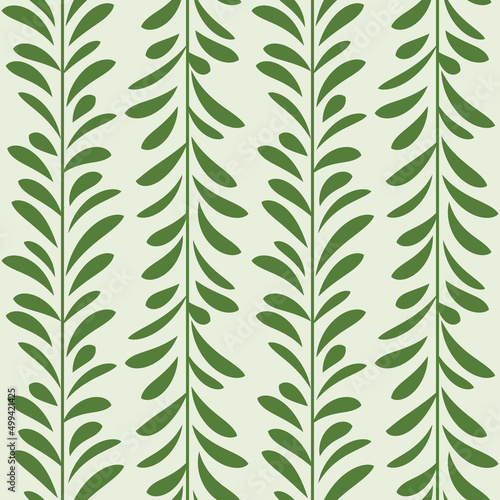 Green leaf vector pattern, seamless botanical print, garland background