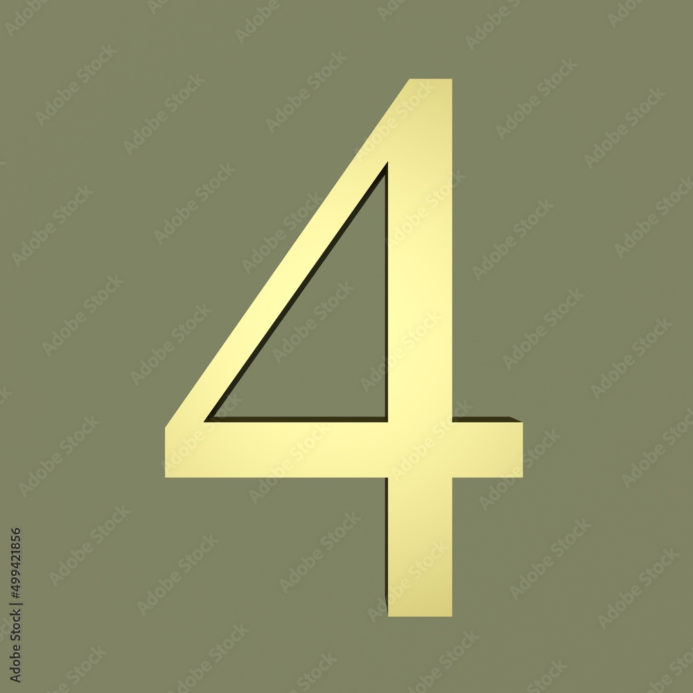 Fototapeta premium Number 4 is golden. Number four. 3D render illustration.