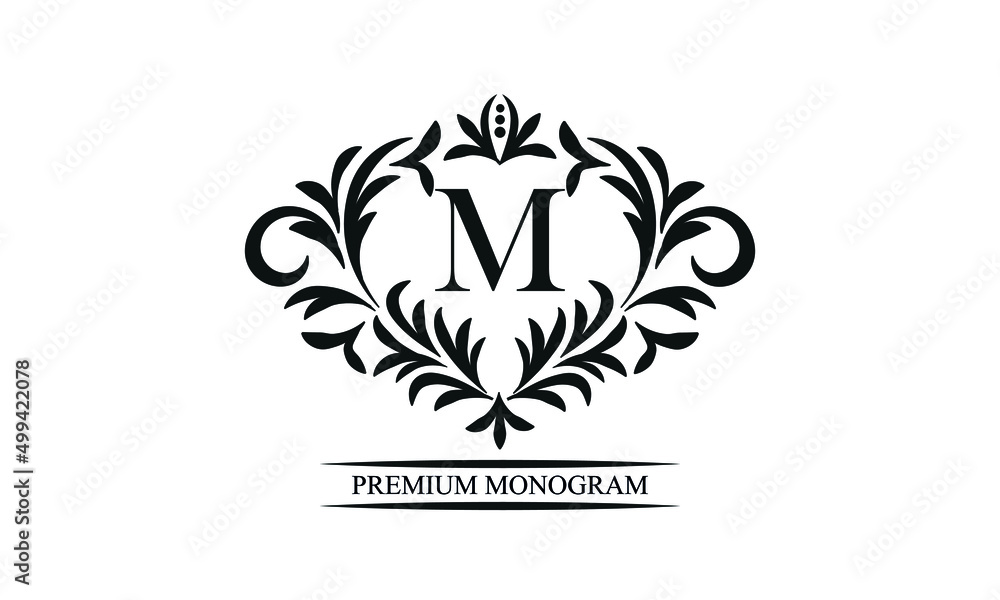Obraz premium Exquisite monogram template with the initials M. Elegant logo for cafes, bars, restaurants, invitations. Business style and brand of the company.
