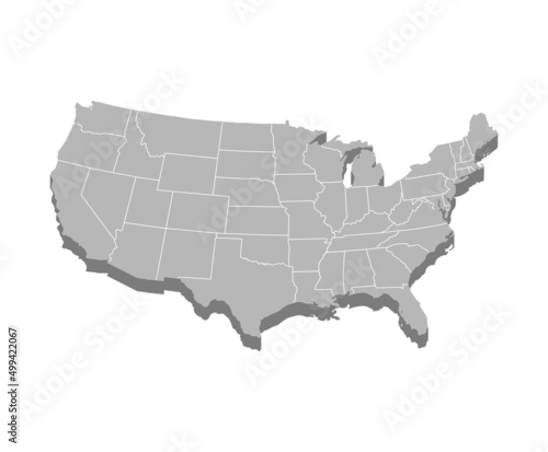 3D map of the USA. All states of the America. Vector illustration.