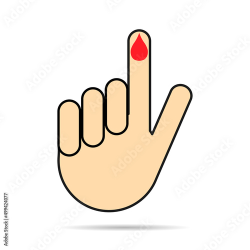 Hand finger with drop blood icon shadow, medical health test symbol, control measurement vector illustration