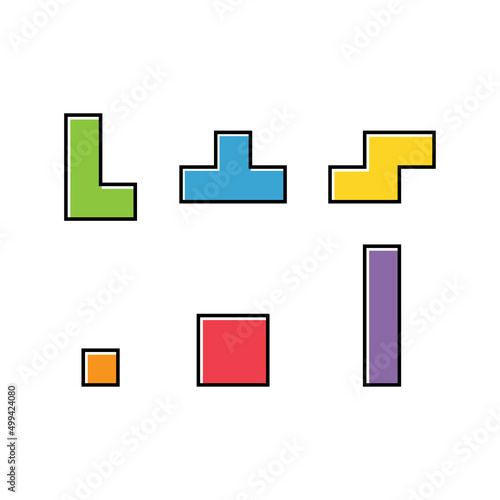 Set of color tetris block, color puzzle icon , logic fun game vector illustration