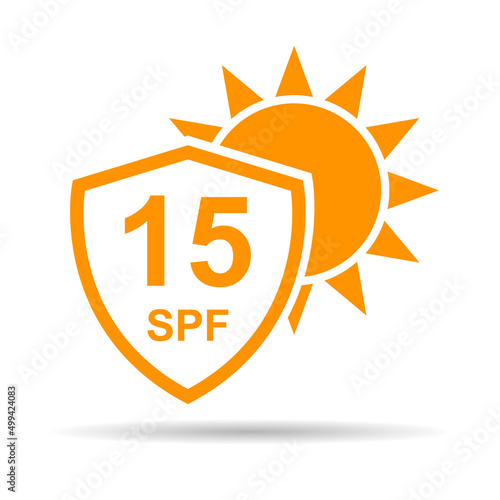 Sun protection factor 15 icon shadow, uv radiation block symbol, sun protect skin vector illustration