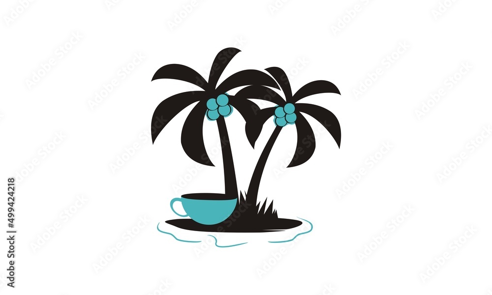 relaxing coconut tree logo with cup and coffee black templates icon design element