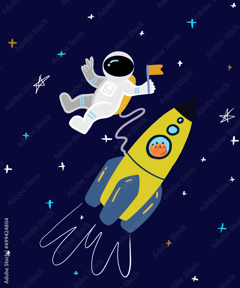 Сat in space on dark blue background
Сat in space on dark blue background