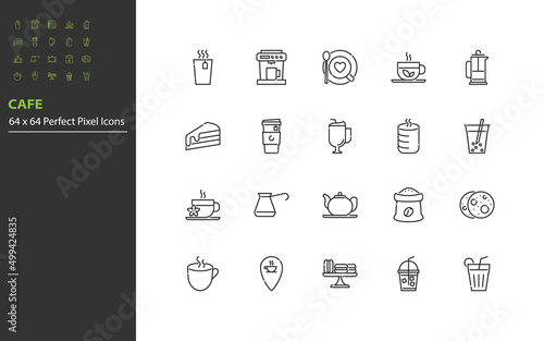 set of cafe line icons, hot drinks, coffee, tea