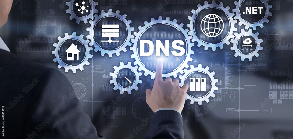 Obraz premium DNS Domain name System server concept. Mixed media