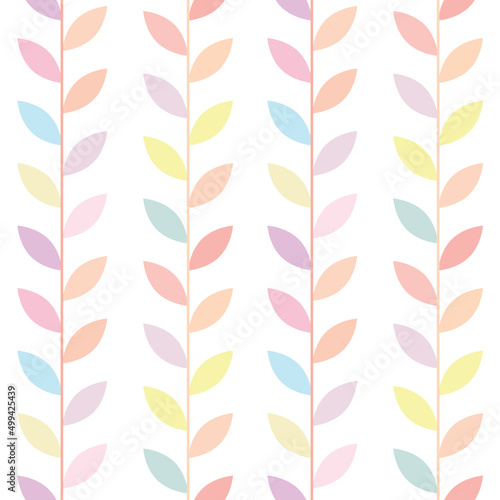 Pastel, colorful leaf vector pattern, seamless botanical print, garland background,