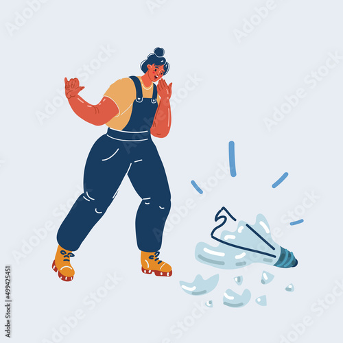Vector illustration of woman whobroke the lamp. The collapse of the idea concept