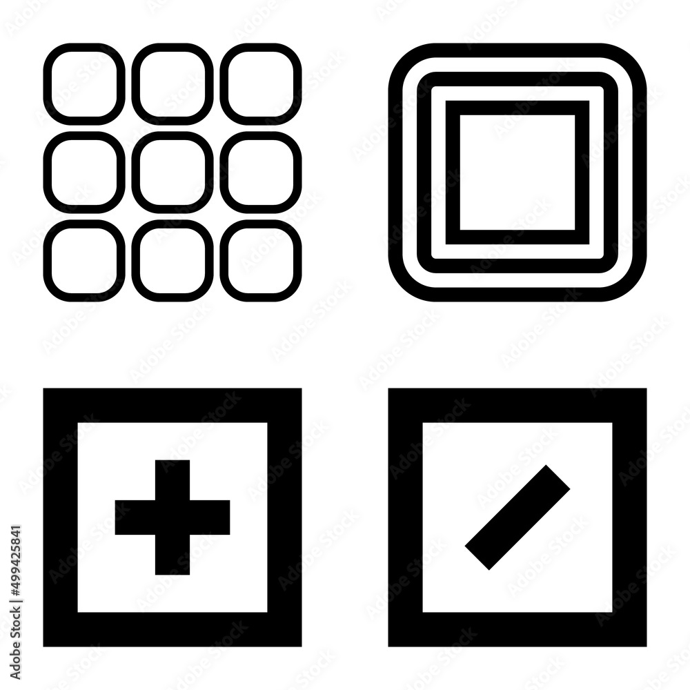 Fototapeta premium Square Flat Icon Set Isolated On White Background